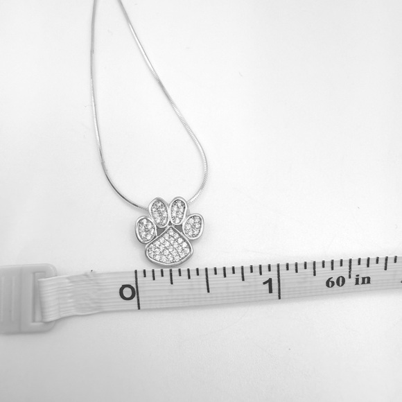 .925 Sterling Silver Cz Paw Print Necklace - Picture 16 of 16